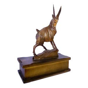 Vintage 20th Century Ibex Mountain Goat Box in Black Forest Style Carved Wood